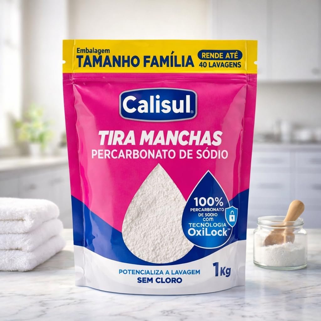 Percarbonato de Sódio Calisul 1kg – Alvejante Sem Cloro, Oxigênio Ativo, Tira Manchas e Branqueador