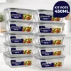 Kit 10 ou 5 Potes Vidro Hermético 450ml Retangular Mantimentos Marmita Premium